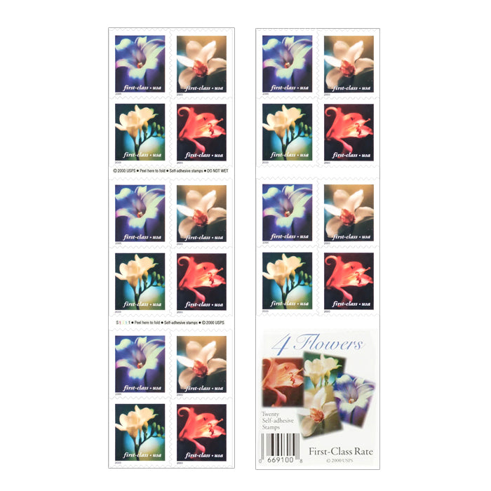 First Class Stamps 2000 Four Flowers – Nature Series, Fixed Rate Postage