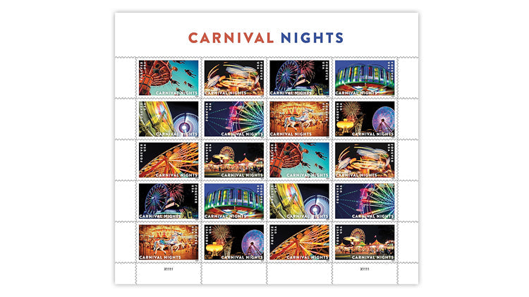 Flashy colors and dizzying rides sparkle on 10 Carnival Nights stamps June 6