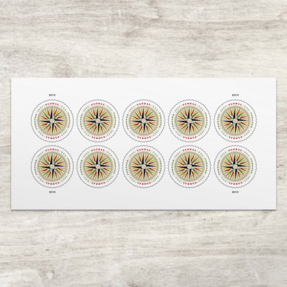 Global Forever Stamps 2025 Compass Rose – International Mailing, First-Class Postage