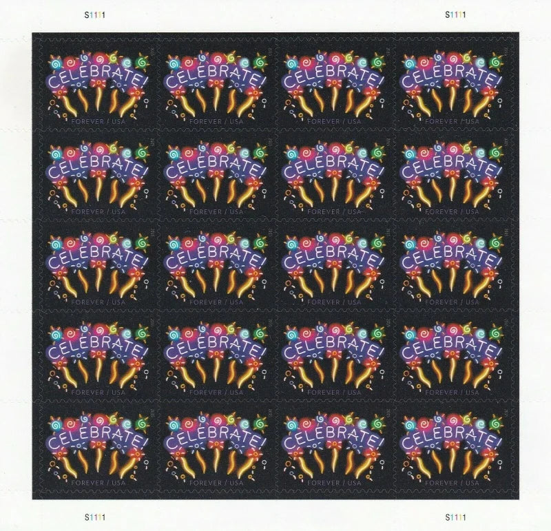 Forever Stamps 2015 Neon Celebrate – Festive Greetings, First-Class Postage