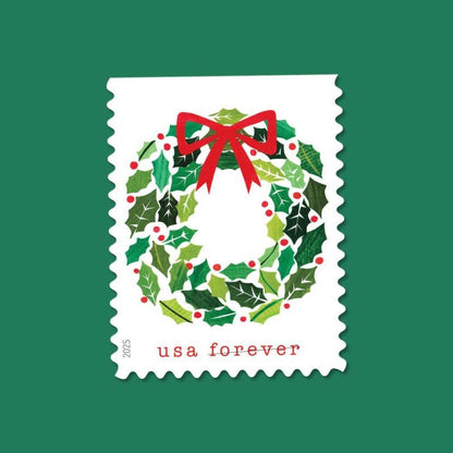 Forever Stamps 2025 Holiday Cheer – Cardinals, Wreath, Holly & Poinsettia Designs, First-Class Postage