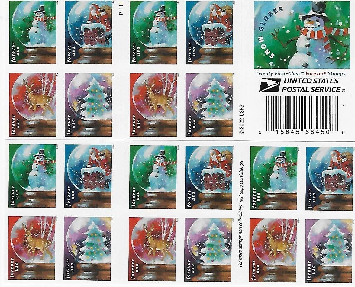 Forever Stamps 2023 Snow Globes – Winter Holiday Collection, First-Class Postage