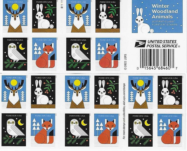 Forever Stamps 2023 Winter Woodland Animals – Nature Series, First-Class Postage